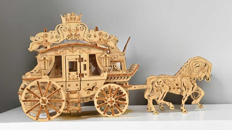 Carved Post Horse Carriage 3D Wooden Puzzle_Description_1