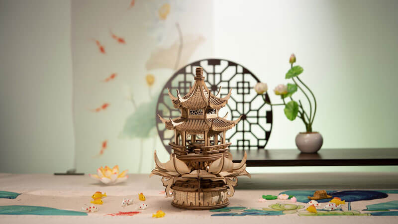 Lotus Pavilion Music Box 3D Wooden Puzzle_Description_1