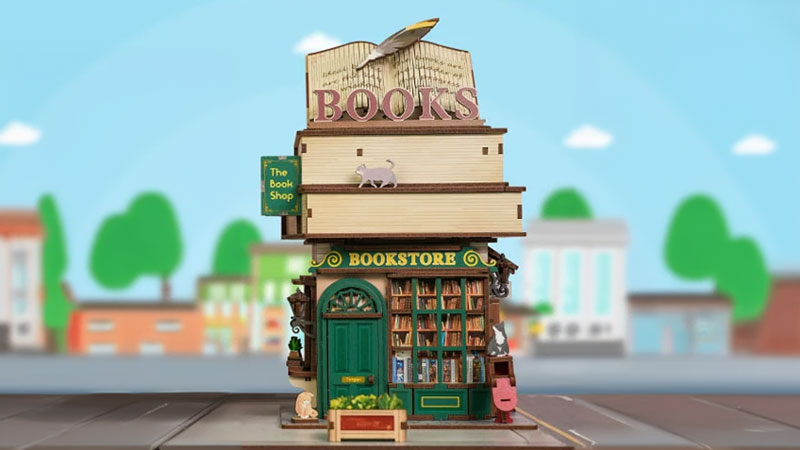 Time Bookstore Wooden DIY Miniature Dollhouse_Description_1