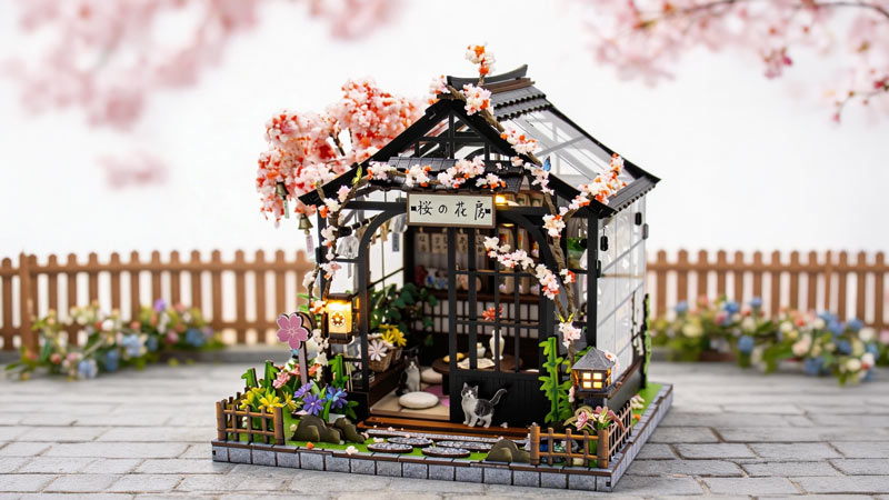 Spring Sakura Greenhouse DIY Miniature Dollhouse_Description_1