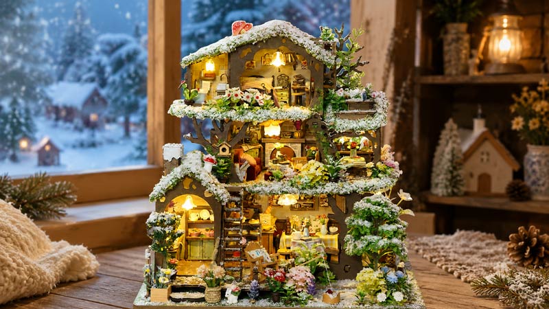 Forest Snow Cottage DIY Miniature Dollhouse_Description_1